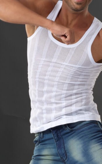 ANAND Line Knit White Color Half Sleeves Vest